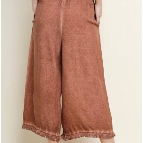 Umgee high waisted wide leg pants with fringe hems - Picture 6 of 7